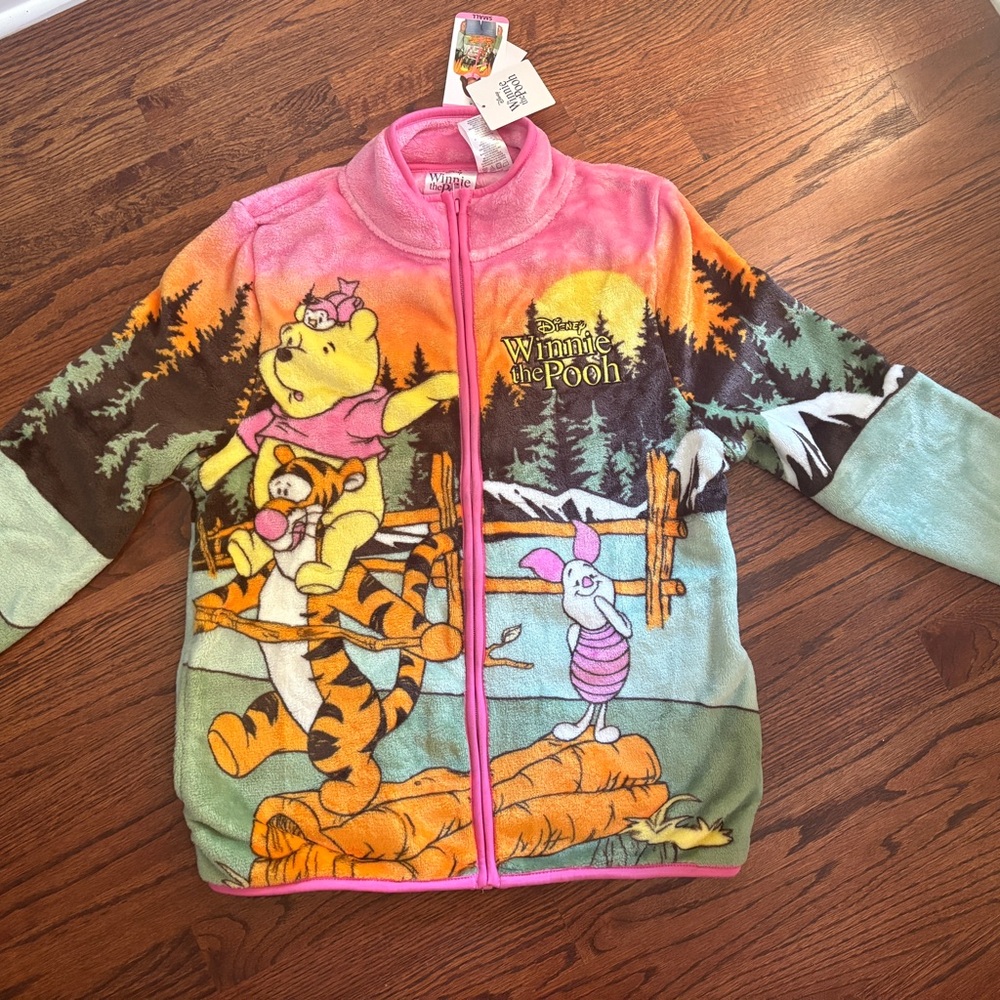 Disney Pastel Pink & Mint Winnie the Pooh Plush Zip Jacket